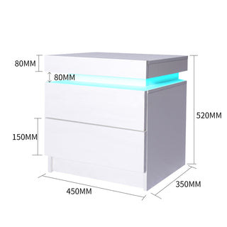 Levede Bedside Tables RGB LED Side Table White-1831592697647992834