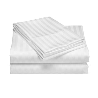 Royal Comfort 1200 Thread count Damask Stripe Cotton Blend sheet sets Queen White-1833647268830515203