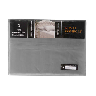 Royal Comfort 1200 Thread count Damask Stripe Cotton Blend sheet sets Queen Charcoal Grey-1833647268973121538