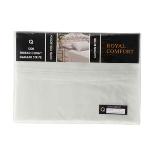 Royal Comfort 1200 Thread count Damask Stripe Cotton Blend sheet sets Queen Silver-1833647269119922178