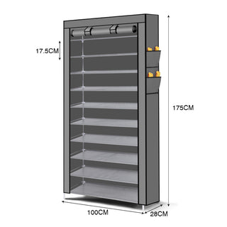 Levede 10 Tier Shoe Rack Portable Storage Grey-1831592961830424578