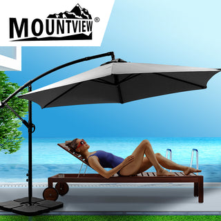 Mountview 3M Outdoor Umbrella Cantilever Grey With Base-1843791319630221318