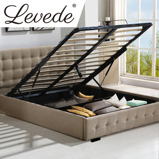 Levede Fabric Bed Frame Queen Tufted Beige-1831592482815741958