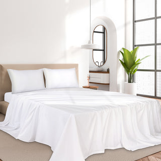 Dreamz 4pcs King Size 100% Bamboo Bed Sheet Set in White Colour-1831592744536117254