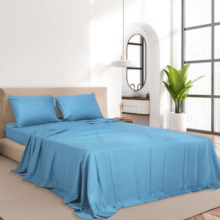 Dreamz 4pcs King Size 100% Bamboo Bed Sheet Set in Blue Colour-1848848586469675014