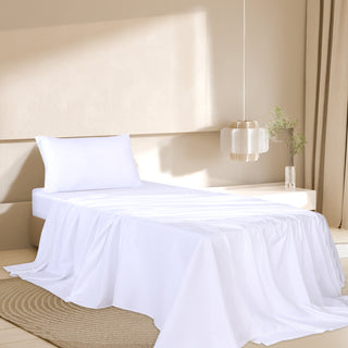 Dreamz 3pcs Sinigle Size 100% Bamboo Bed Sheet Set in White Colour Single-1848848587849601030