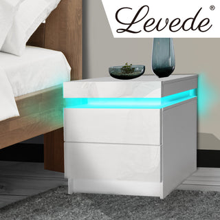 Levede Bedside Tables RGB LED Side Table White-1831592697647992838