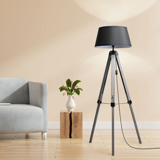 EMITTO Tripod Wooden Floor Lamp Shaded Grey-1848848551958941702