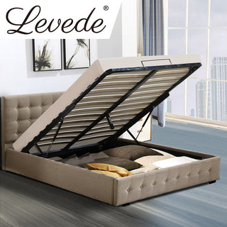 Levede Fabric Bed Frame Queen Tufted Beige-1831592482815741959