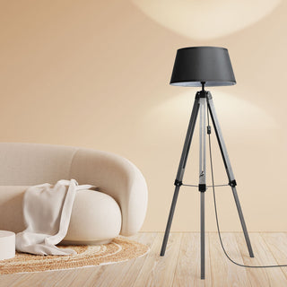 EMITTO Tripod Wooden Floor Lamp Shaded Grey-1848848551958941703