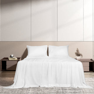 Dreamz 4pcs Double Size 100% Bamboo Bed Sheet Set in White Colour-1848848586327068679