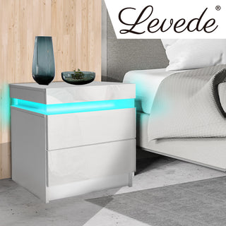 Levede Bedside Tables RGB LED Side Table White-1831592697647992839