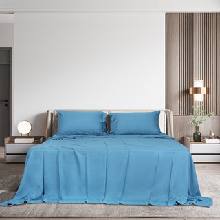 Dreamz 4pcs King Size 100% Bamboo Bed Sheet Set in Blue Colour-1848848586469675015