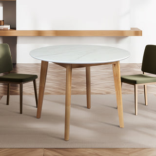 Levede Dining Table Round Rubberwood Base 100cm White 100 CM-1843791407110819847