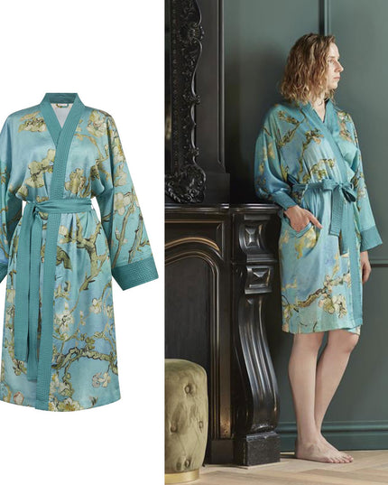 Bedding House Van Gogh Almond Blossom Blue Kimono Bath Robe Large/Extra Large