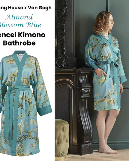 Bedding House Van Gogh Almond Blossom Blue Kimono Bath Robe Large/Extra Large