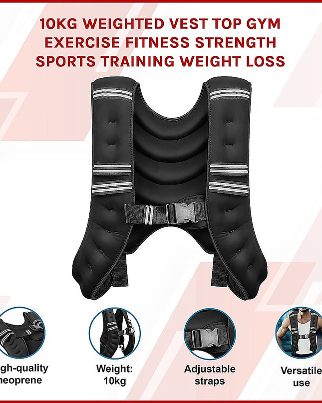 10KG Weighted Vest Top Gym Exercise Fitness Strength Sports Training Weight Loss