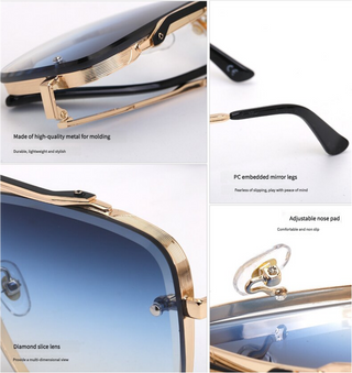 Outer Blue Square Sunglasses,Fashionable Men's Metal, UV400 Gradient Lenses for Timeless Style