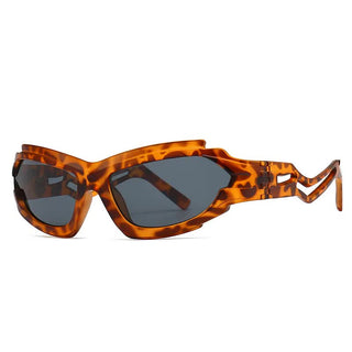 Futuristic Sports Wrap Man Sunglasses - Bold Leopard Frames with UV Protection