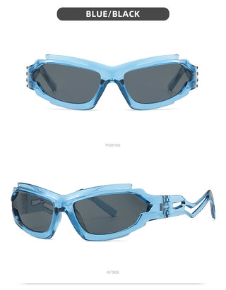 Futuristic Sports Wrap Man Sunglasses - Bold Blue Frames with UV Protection