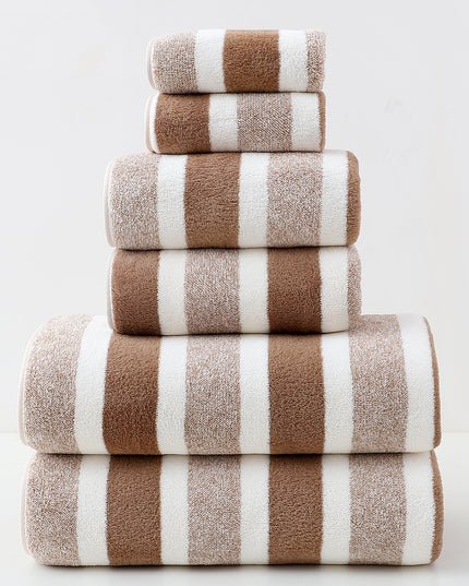 Luxury Cotton Brown Wide Stripe Towel Set - 6 Piece Set (2 Hand Towels, 2 Bath Towels, 2 Washcloths), Ultra Soft and Absorbent