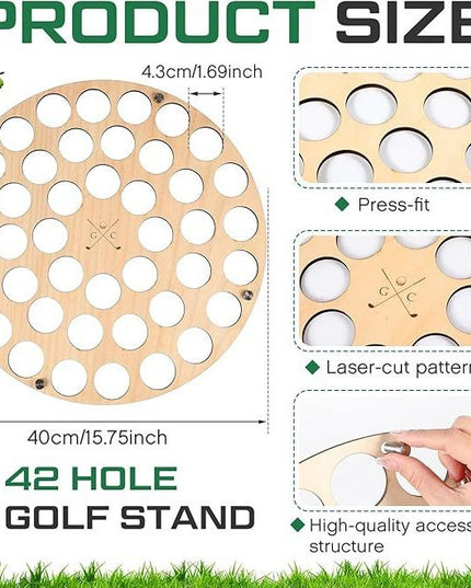 42-Hole Wooden Golf Ball Stand | Laser-Cut Organizer for Golf Lovers | Durable & High-Quality Storage Rack