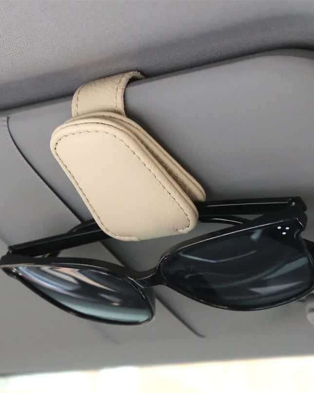 2pcs Beige Car Sun Visor Glasses Holder - Universal Sunglasses Clip for Secure Storage