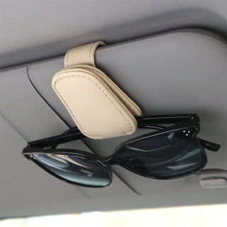 2pcs Beige Car Sun Visor Glasses Holder - Universal Sunglasses Clip for Secure Storage