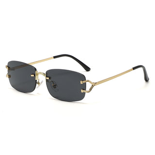 Black Stylish Frameless Diamond-Cut Sunglasses with Metallic Temples ‚Äì Trendy Line-Design Fashion Eyewear