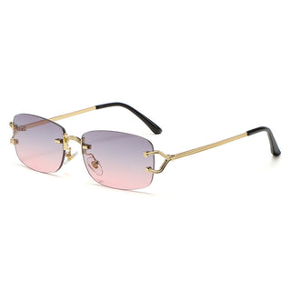 Pink Purple Stylish Frameless Diamond-Cut Sunglasses with Metallic Temples - Trendy Line-Design Fashion Eyewear