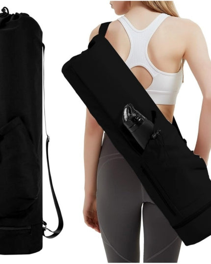 Black Durable Yoga Mat Carry Bag ‚Äì Multi-Functional Fitness Backpack with Wet Pocket(Mugs are filming props, not included)