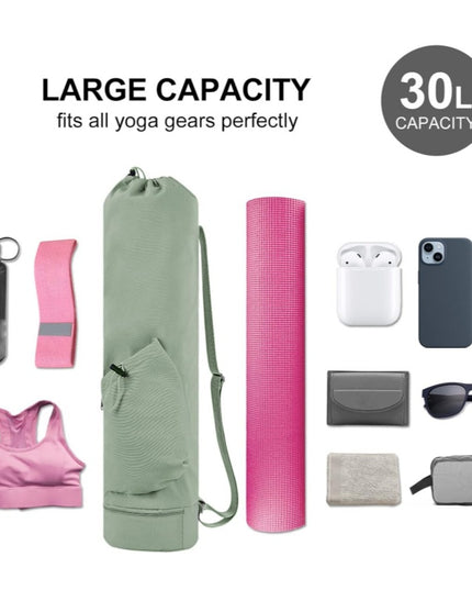 Black Durable Yoga Mat Carry Bag ‚Äì Multi-Functional Fitness Backpack with Wet Pocket(Mugs are filming props, not included)