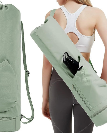 Green Durable Yoga Mat Carry Bag - Multi-Functional Fitness Backpack with Wet Pocket(Mugs are filming props, not included)