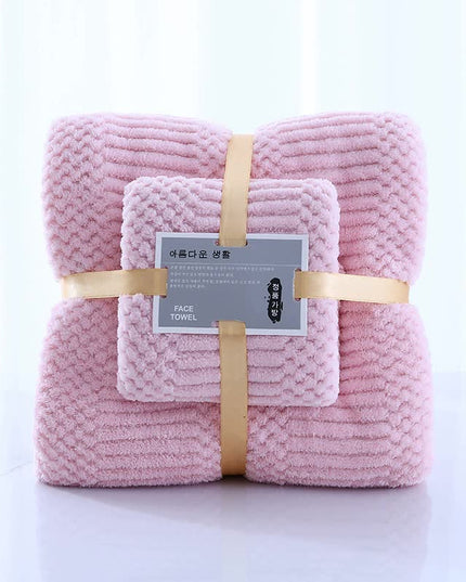 (2 PCS Light Pink) Coral Fleece Towel and Bath Towel Set - Ultra Soft, Absorbent, and Lint-Free for Home and Spa