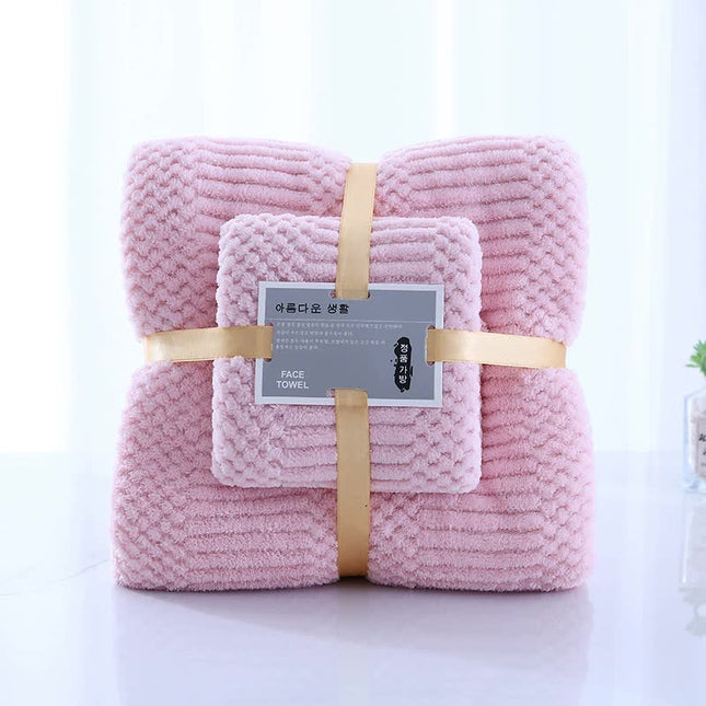 (2 PCS Light Pink) Coral Fleece Towel and Bath Towel Set - Ultra Soft, Absorbent, and Lint-Free for Home and Spa