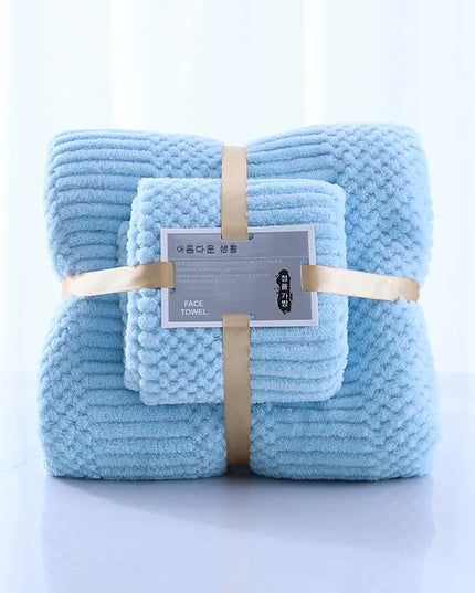 (2 PCS Light Blue) Coral Fleece Towel and Bath Towel Set - Ultra Soft, Absorbent, and Lint-Free for Home and Spa