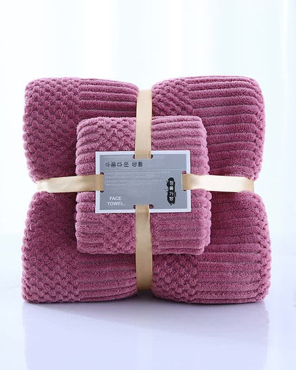 (2 PCS Purple) Coral Fleece Towel and Bath Towel Set - Ultra Soft, Absorbent, and Lint-Free for Home and Spa