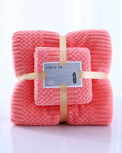 (2 PCS Dark Pink) Coral Fleece Towel and Bath Towel Set - Ultra Soft, Absorbent, and Lint-Free for Home and Spa