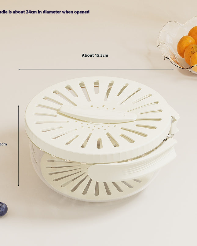 2PCS White Double-Layer Fruit and Vegetable Drain Basket - Multifunctional Collapsible Kitchen Strainer with Handle for Washing and Storage