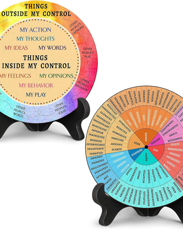 2 PCS for Each One Rainbow Color Scheme Emotion Wheel and Control Circle with Display Stands for Personal Development