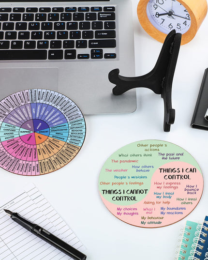 2 PCS for Each One Rainbow Color Scheme Emotion Wheel and Control Circle with Display Stands for Personal Development