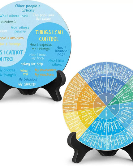 2 PCS for Each One Blue Scheme Emotion Wheel and Control Circle with Display Stands for Personal Development