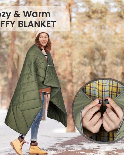 Blue Compact Lightweight Quilted Blanket - Soft, Warm, and Portable for Outdoor Adventures