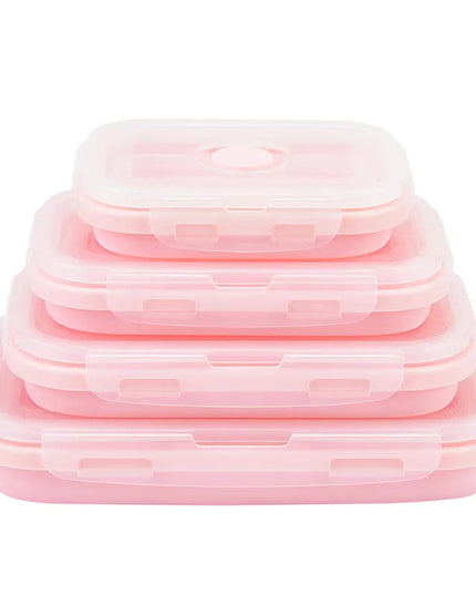 Pink Collapsible Silicone Bento Box Set – 4-Piece Food-Grade Microwave & Freezer Safe Lunch Box Set