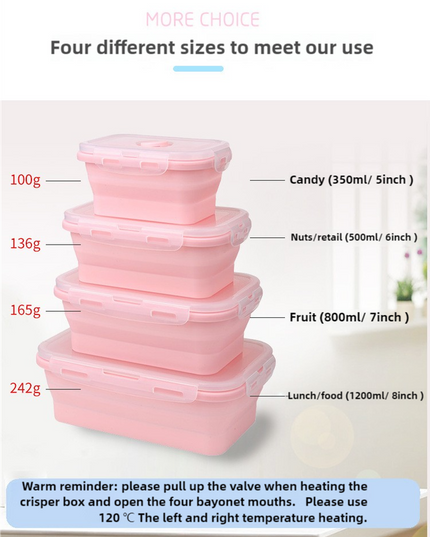 Pink Collapsible Silicone Bento Box Set – 4-Piece Food-Grade Microwave & Freezer Safe Lunch Box Set