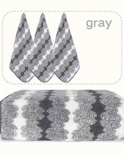 Grey Premium Coral Fleece Towel Set - 1 Bath Towel (88x170cm) + 3 Hand Towels (35x35cm) - Soft, Absorbent, and Quick-Drying