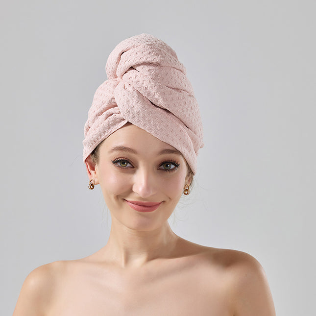 2 Pcs Pink Super Absorbent Waffle Weave Hair Towel, Multi-Functional Quick Drying Turban for Women, Soft & Fast Drying Head Wrap