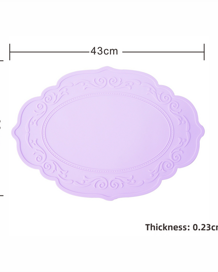 2 Pcs Purple Oval Embossed Floral Edged Silicone Placemats, Non-Slip, Heat-Resistant, Easy-to-Clean Dining Table Mats, Korean and European Style