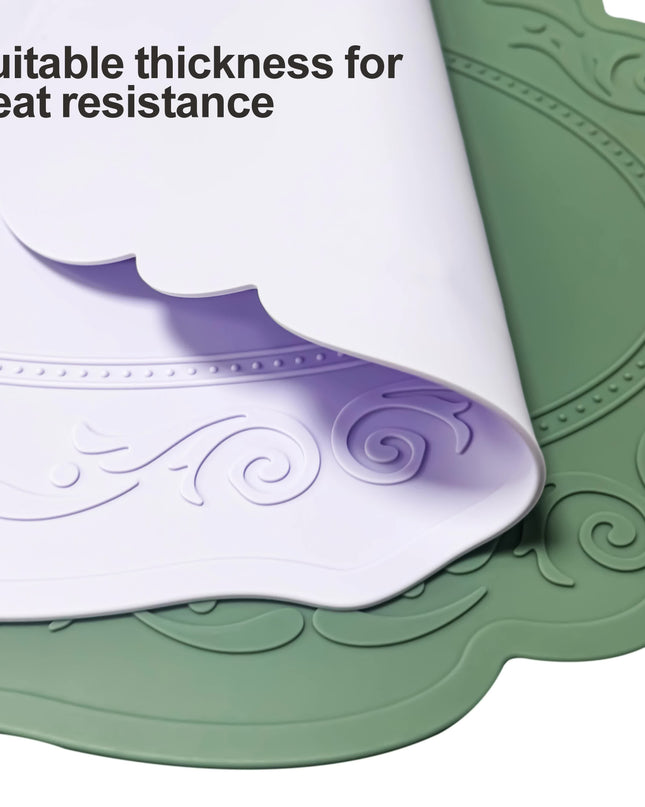 2 Pcs Purple Oval Embossed Floral Edged Silicone Placemats, Non-Slip, Heat-Resistant, Easy-to-Clean Dining Table Mats, Korean and European Style