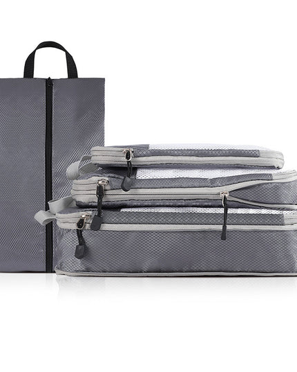 4-piece Set Grey Compression Travel Storage Bags Set, Mesh Travel Organizers for Luggage, Foldable and Space-Saving Packing Cubes